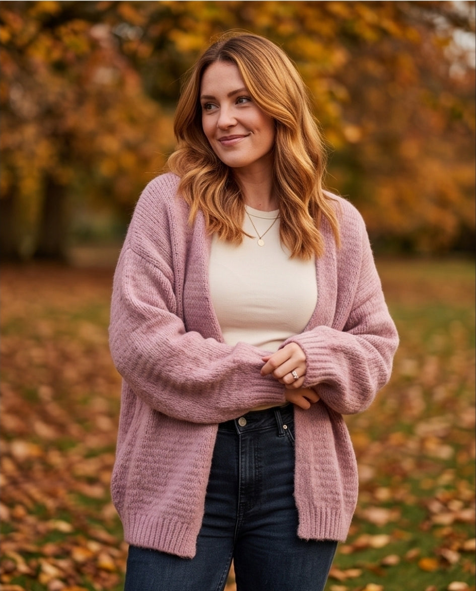 Damen Kuschel Cardigan Strickjacke Altrosa Oversize Größe 44/46 weich warm