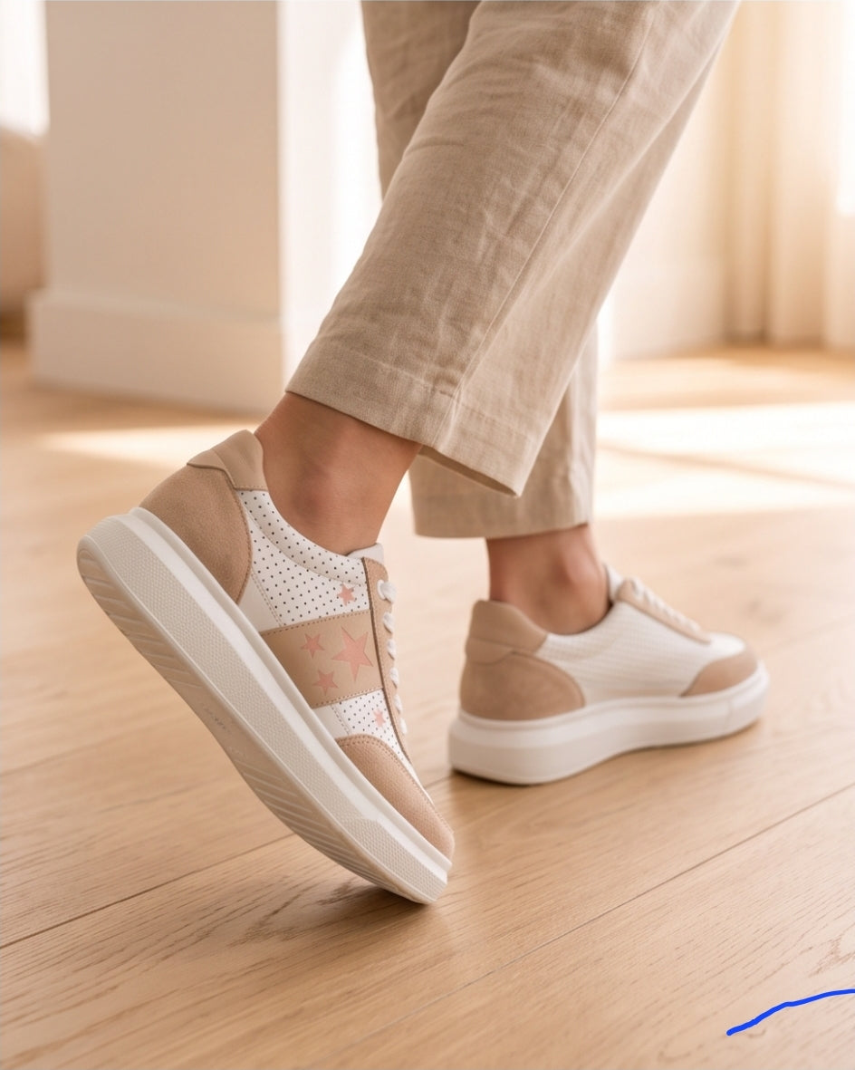 Felmini Sneaker Damen 37 Beige Weiß Echtleder Casual Schuhe