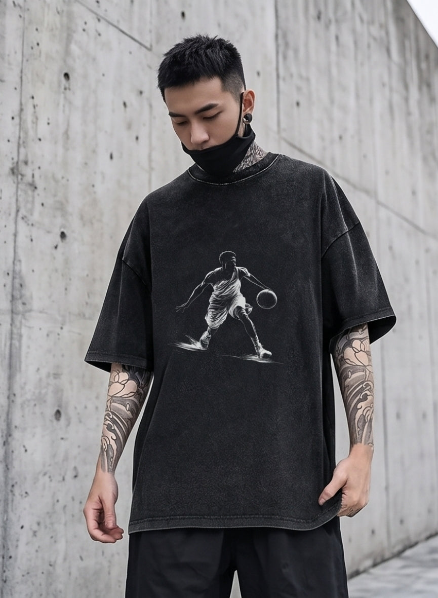 Herren 2XL  Baumwoll T-Shirt – Basketball Print, atmungsaktiv, Streetwear