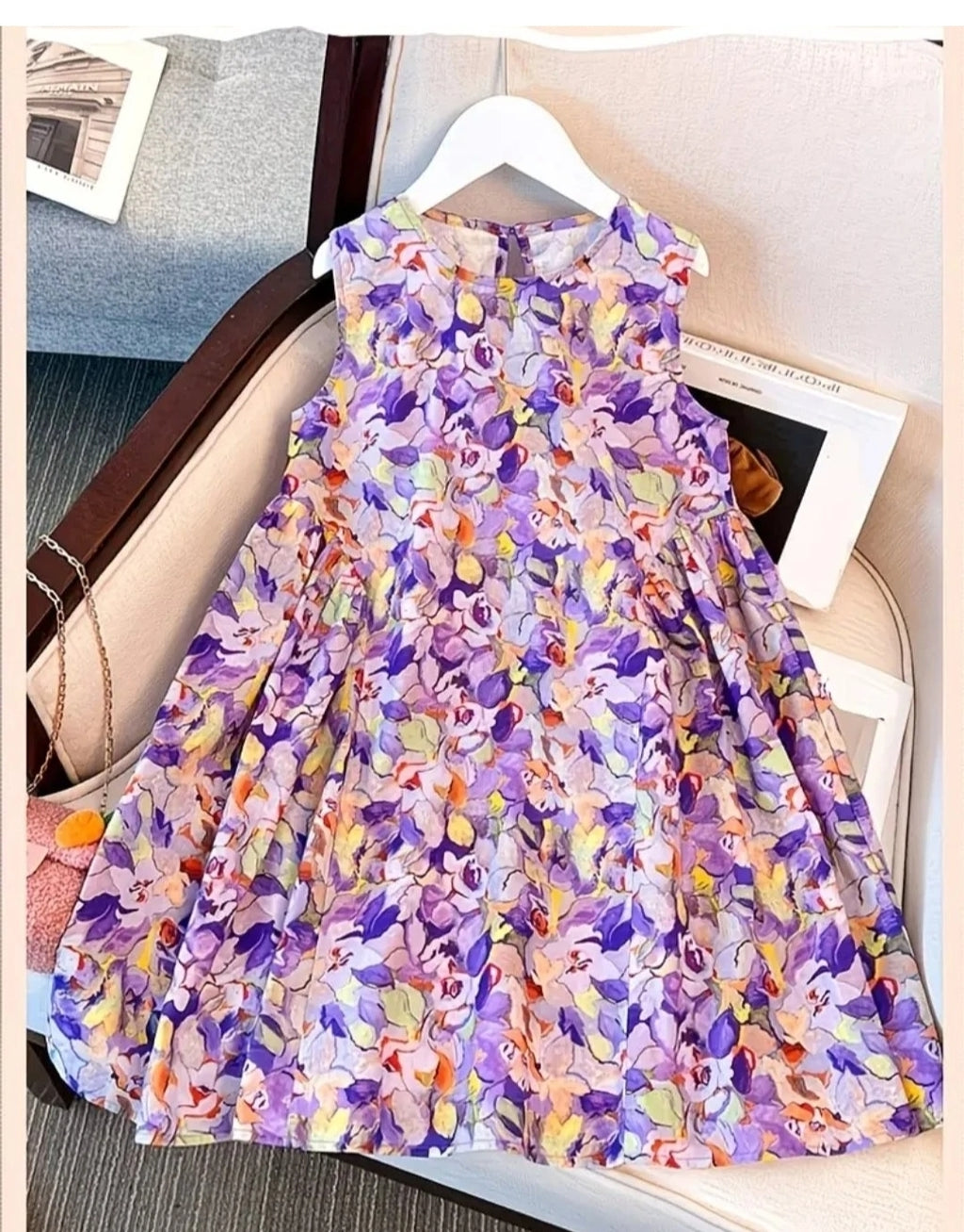 Modisches Mädchen Sommerkleid – Ärmellos, Atmungsaktiv, Blumendruck, Ausgestellt