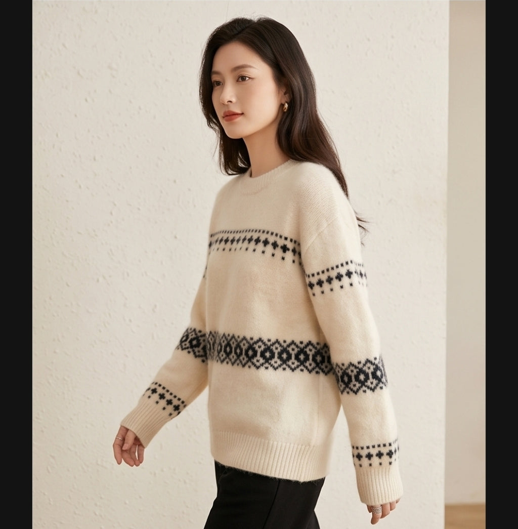 Damen Wollpullover , Strickpullover Norweger Muster Hoher Kragen