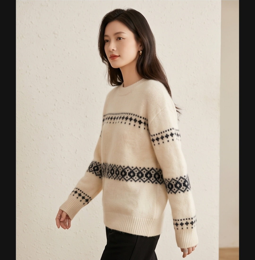 Damen Wollpullover , Strickpullover Norweger Muster Hoher Kragen