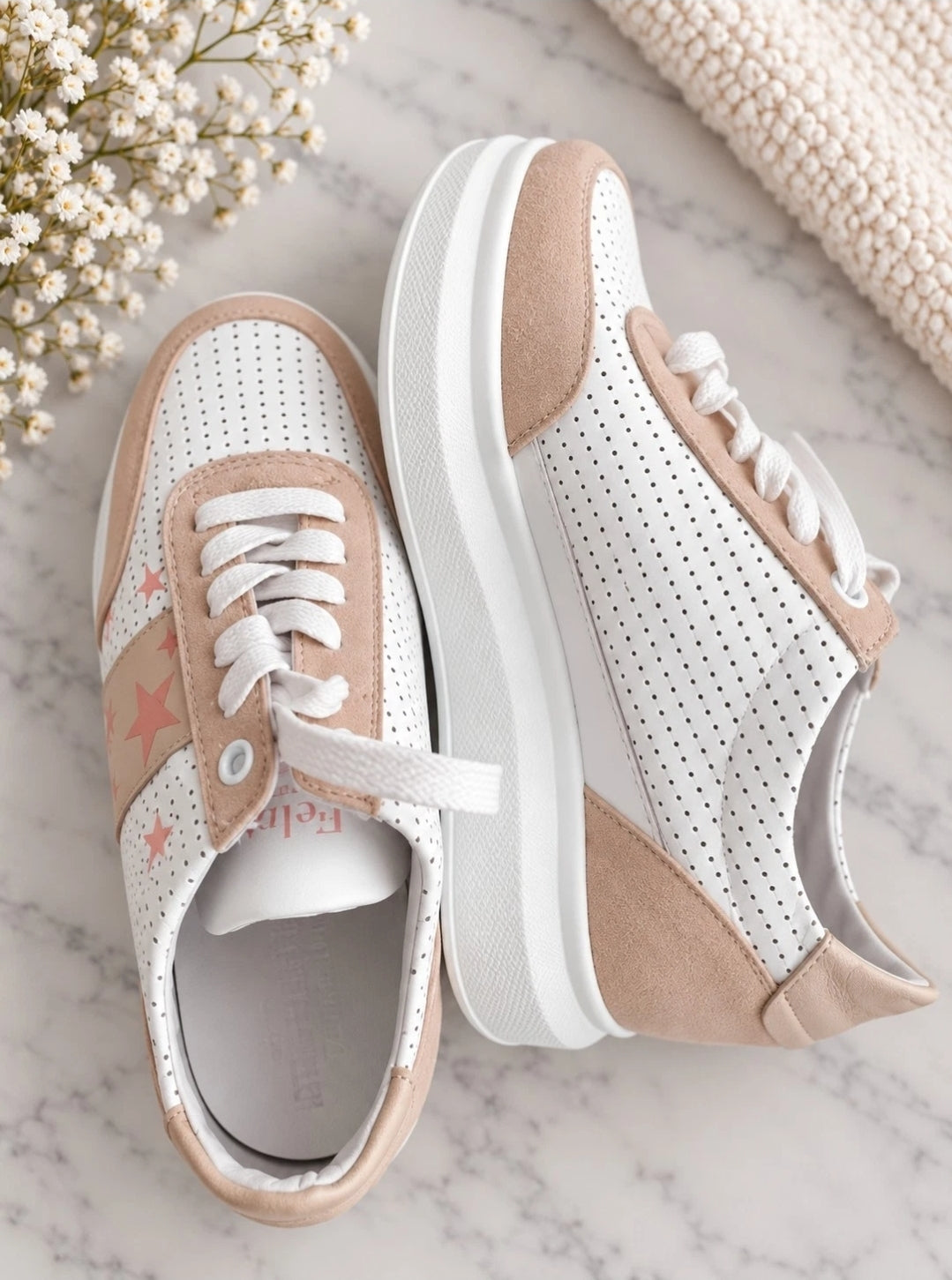 Felmini Sneaker Damen 37 Beige Weiß Echtleder Casual Schuhe