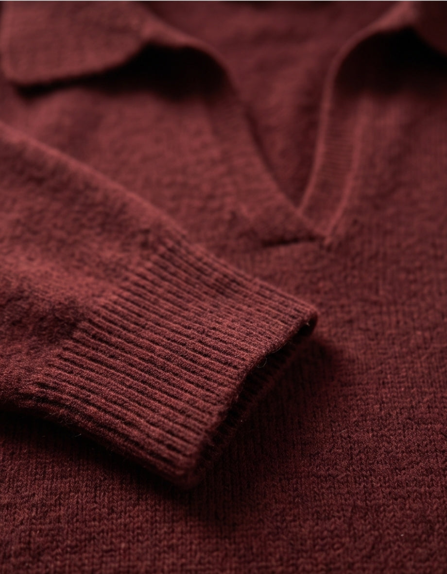 Damen Wollpullover Bordeaux Rot, V-Ausschnitt Feinstrick Langarm