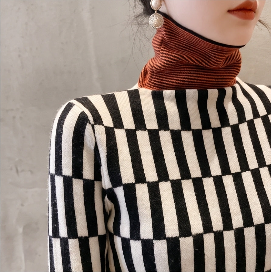 Eleganter Damen-Strickpullover mit hohem Kragen