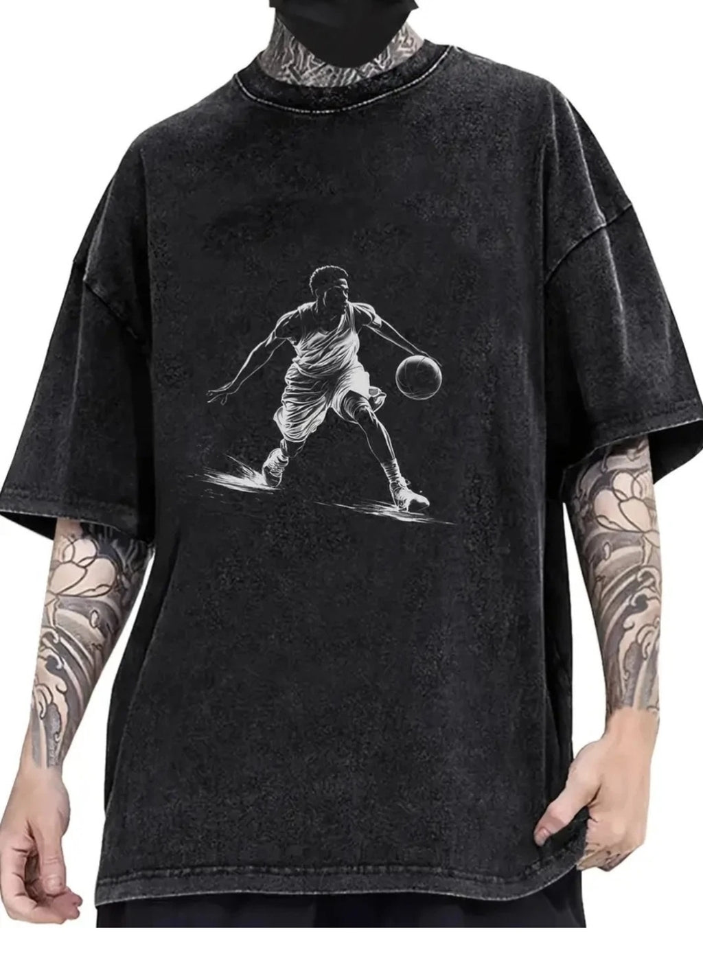 Herren 2XL  Baumwoll T-Shirt – Basketball Print, atmungsaktiv, Streetwear