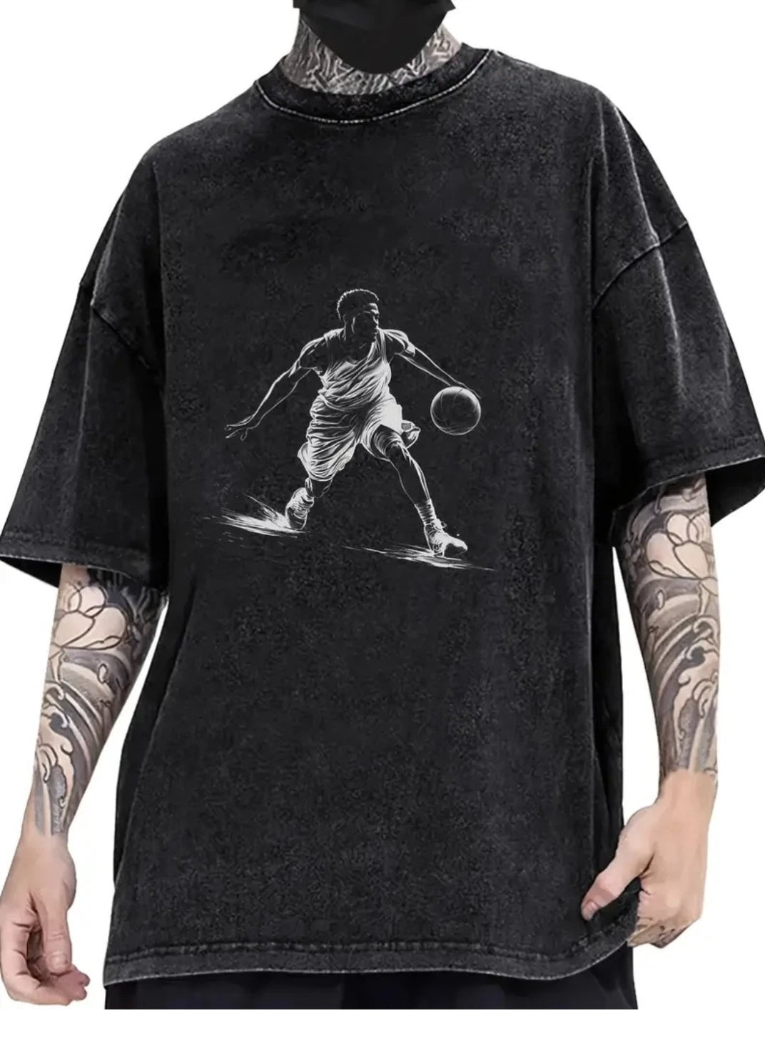 Herren 2XL  Baumwoll T-Shirt – Basketball Print, atmungsaktiv, Streetwear