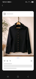 Damen Cardigan Schwarz mit Kapuze Strickjacke Knopfleiste Gr.S-M Hoodie Pullover