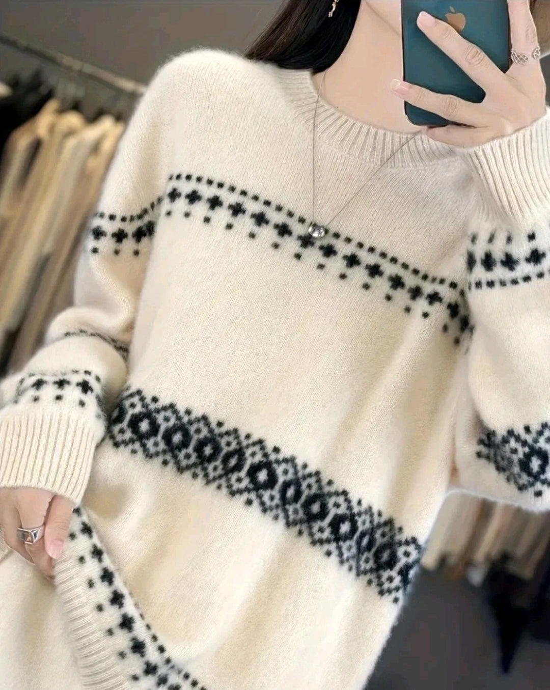 Damen Wollpullover , Strickpullover Norweger Muster Hoher Kragen
