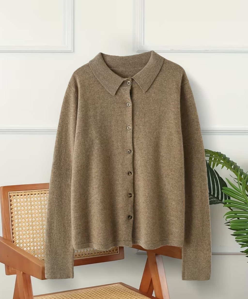 Wolle Strickpullover mit Knopfleiste – Rundhals, Herbst/Winter