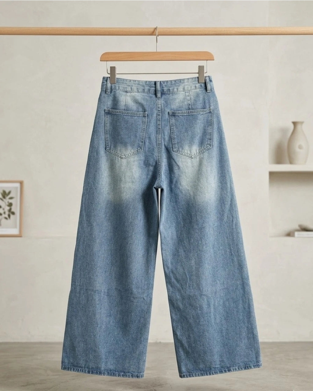 Damen Schlaghose Wide Leg Jeans Gr. 38 M Denim Blau Neu