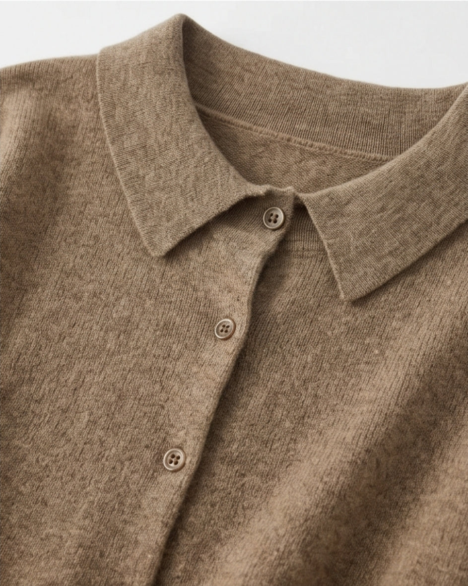 Wolle Strickpullover mit Knopfleiste – Rundhals, Herbst/Winter