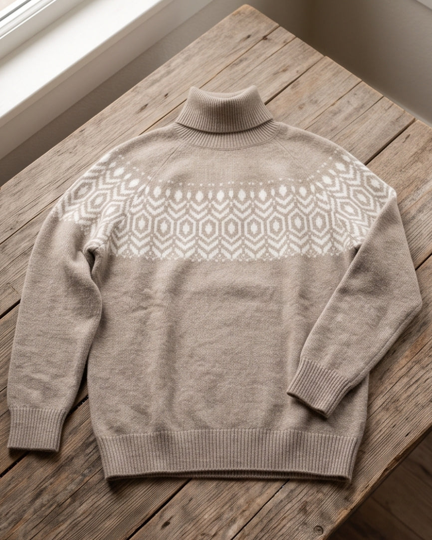 Schwerer Woll-Strickpullover mit Jacquard-Muster – , Vintage Still