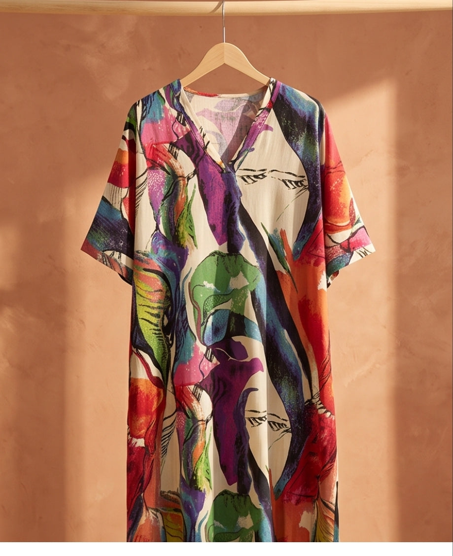 Damen Sommer Leinen-Maxikleid