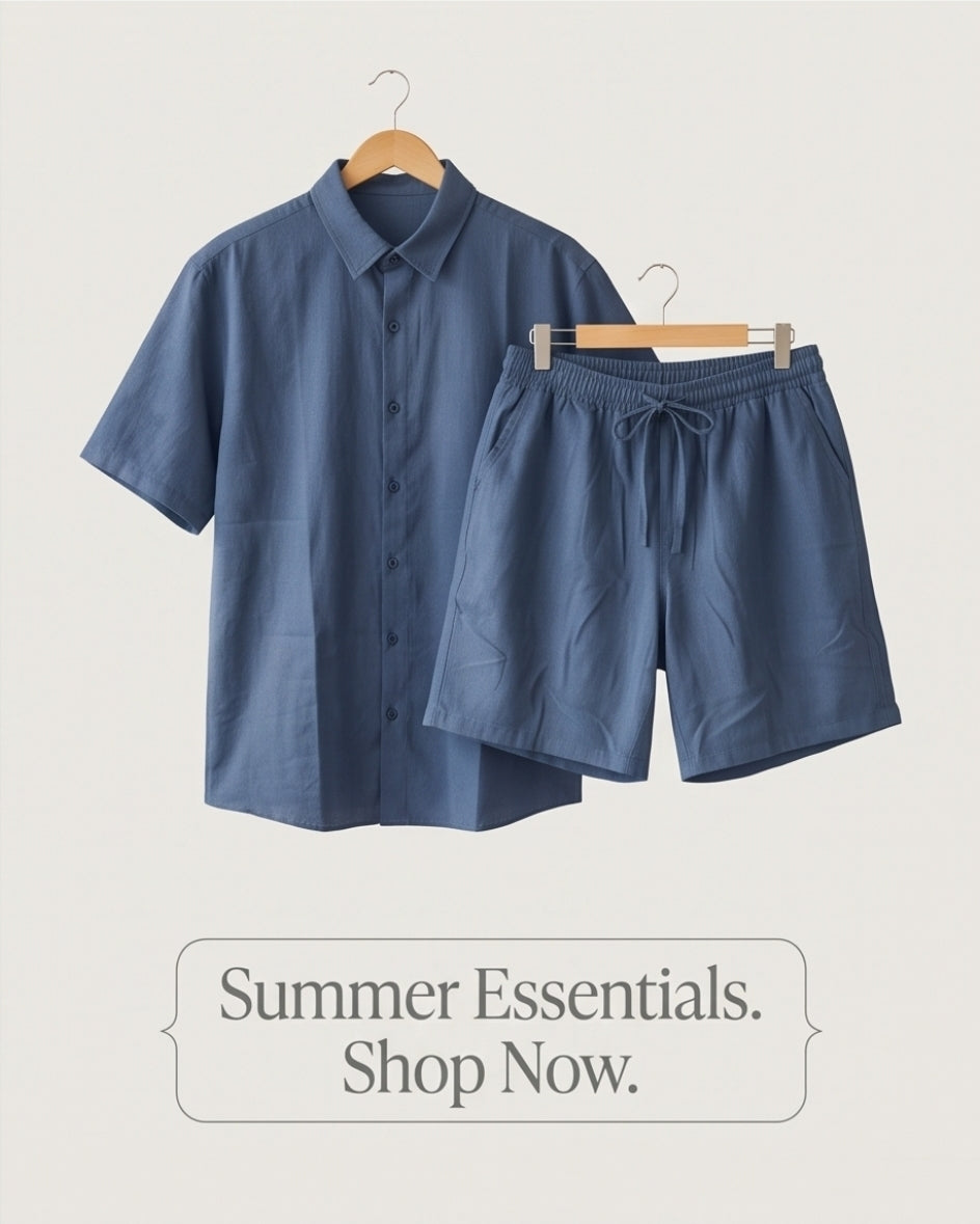 Herren Sommer-Set XL – Kurzarmhemd & Shorts aus Baumwolle, Blau