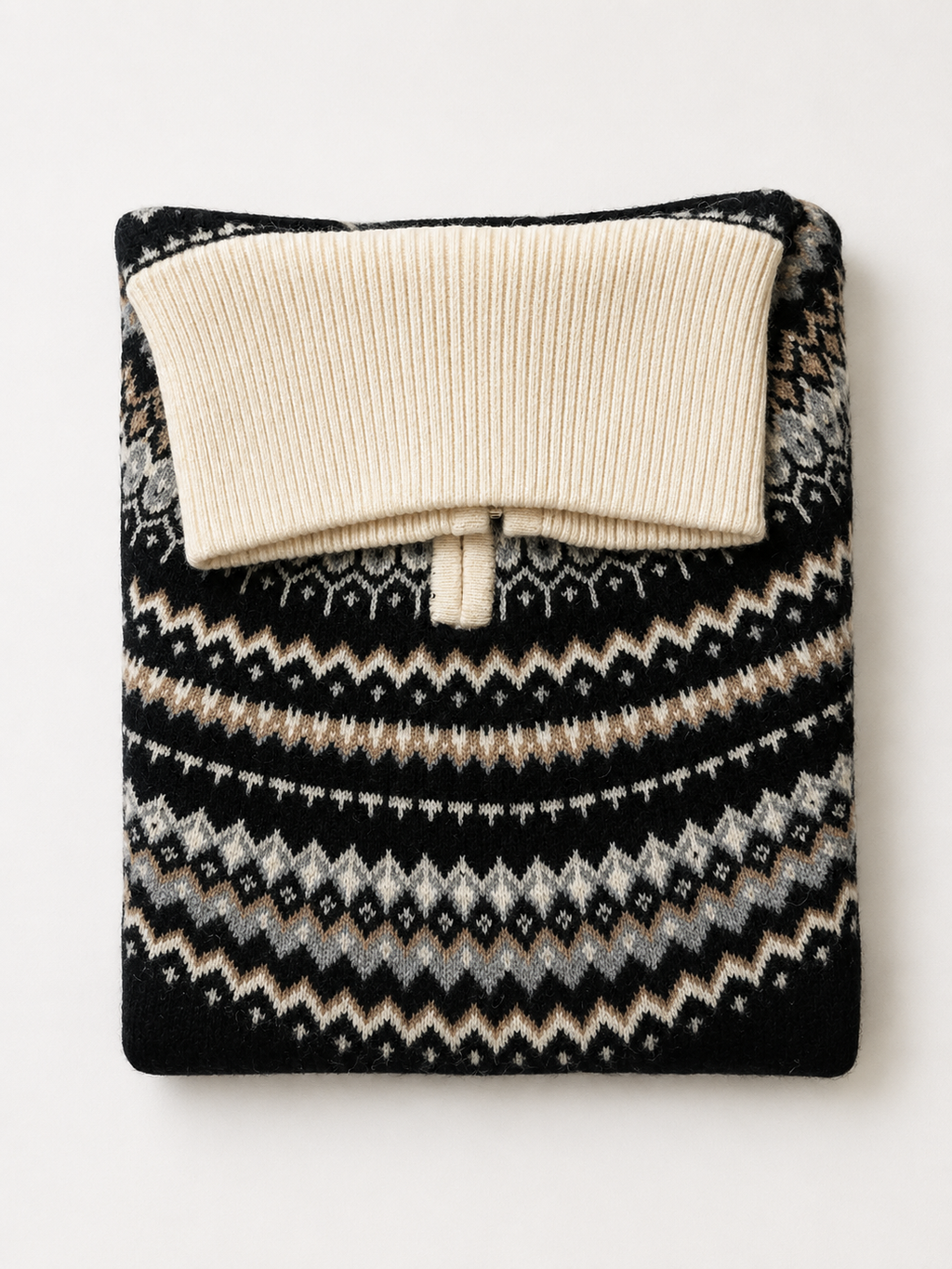Damen Wollpullover Norweger Muster Schwarz Weiß Half Zip Strickpullover Winter .